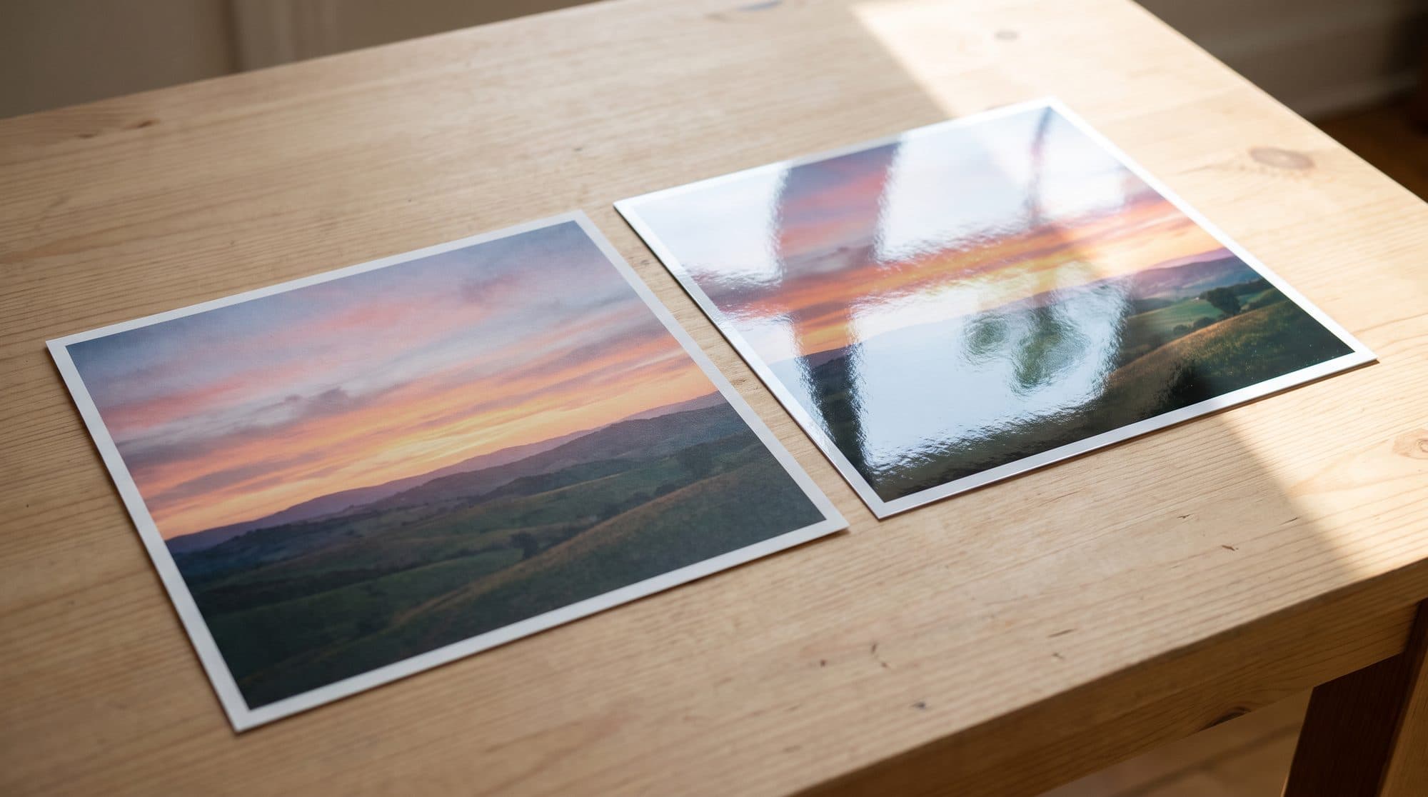 Ista fotografija zalaska sunca na mat i na sjajnom foto papiru